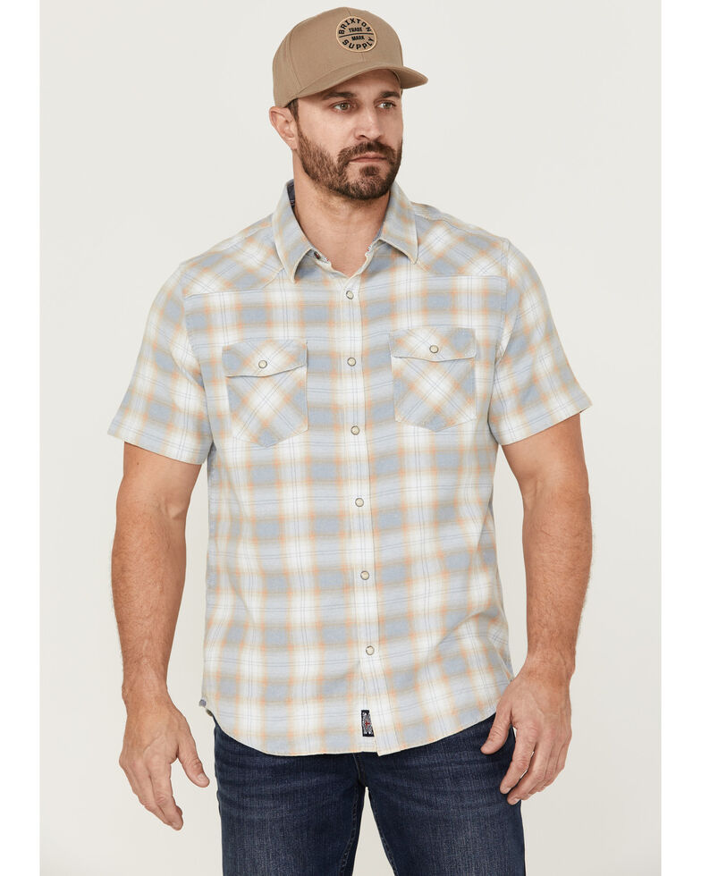 Flag & Anthem Men's Desert Son Woodland Vintage Large Plaid Short Sleeve Snap Western Shirt , Light Blue, hi-res