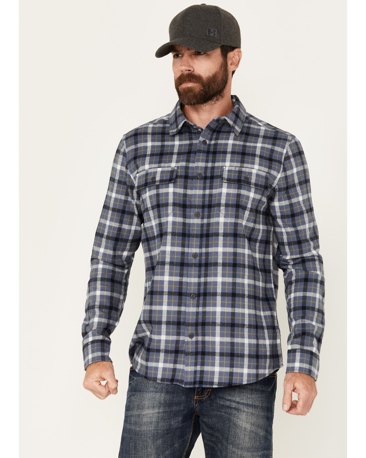 Image #1 - Brothers and Sons Men's Bosque Everyday Plaid Print Long Sleeve Button Down Flannel Shirt, Indigo, hi-res