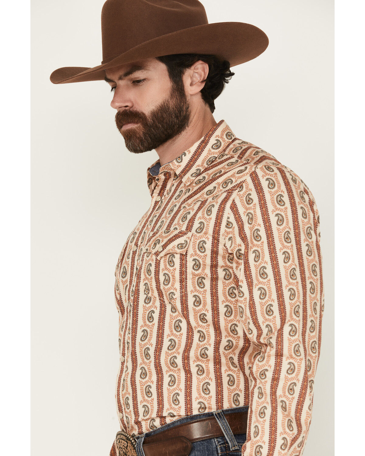 Image #2 - Cody James Men's Stillwell Paisley Print Long Sleeve Snap Western Shirt, Tan, hi-res