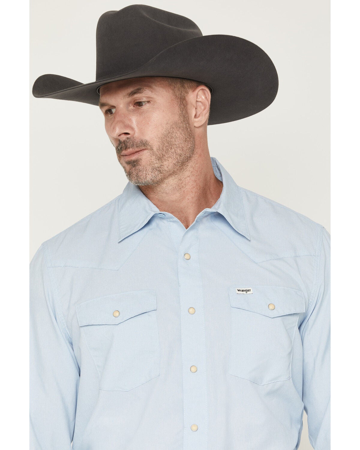 Image #2 - Wrangler ATG Men's Drover Utility Solid Long Sleeve Snap Western Shirt, Blue, hi-res