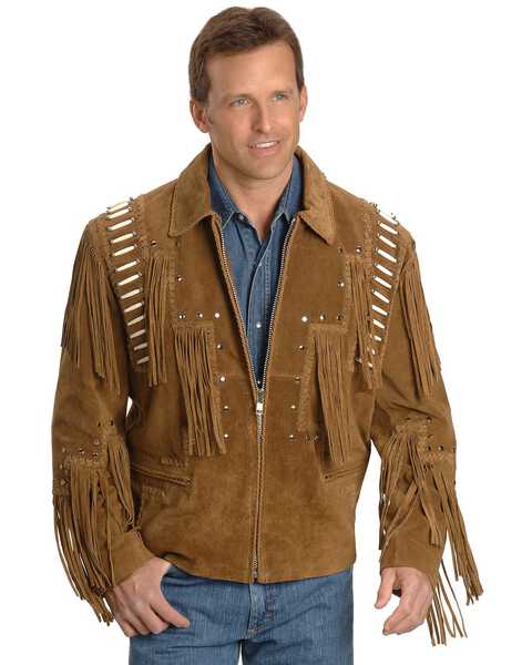 Image #1 - Liberty Wear Bone Fringed Leather Jacket, Tobacco, hi-res