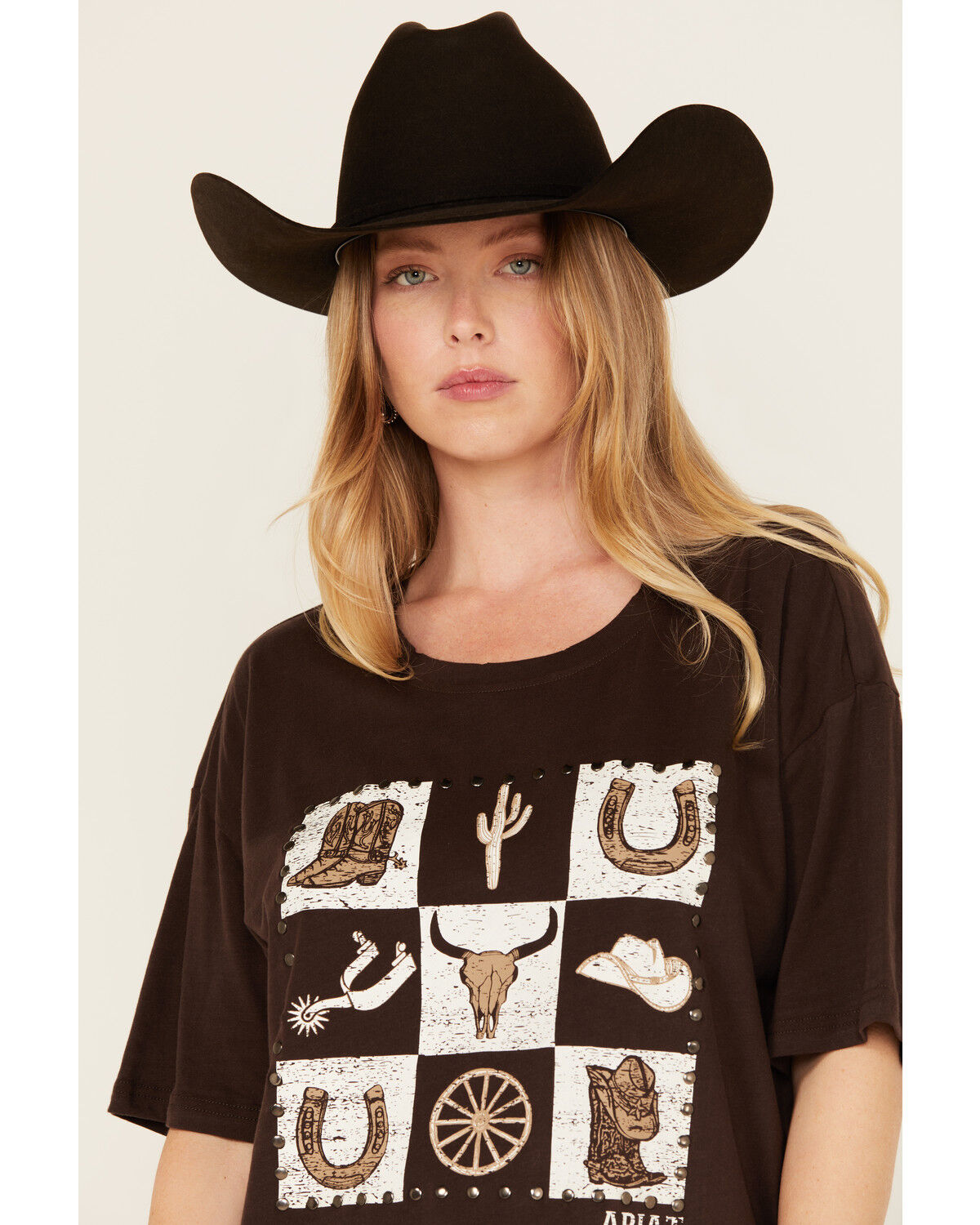 Image #2 - Ariat Women's Checkered Boyfriend Fit Short Sleeve Graphic Tee, Brown, hi-res