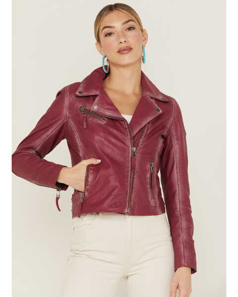 Image #1 - Mauritius Women's Christy Scatter Star Leather Jacket , Hot Pink, hi-res