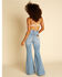 Image #2 - Billabong x Wrangler Women's High Rise Medium Wash Floral Patchwork Straight Crop Jeans, Blue, hi-res