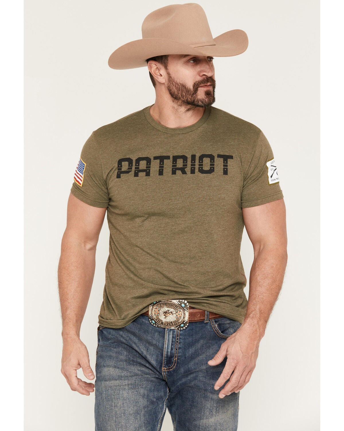 Grunt Style Men's Patriot Short Sleeve Graphic T-Shirt, Olive, hi-res