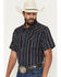 Image #2 - Cody James Men's Highland Rim Striped Print Short Sleeve Snap Western Shirt - Tall, Navy, hi-res