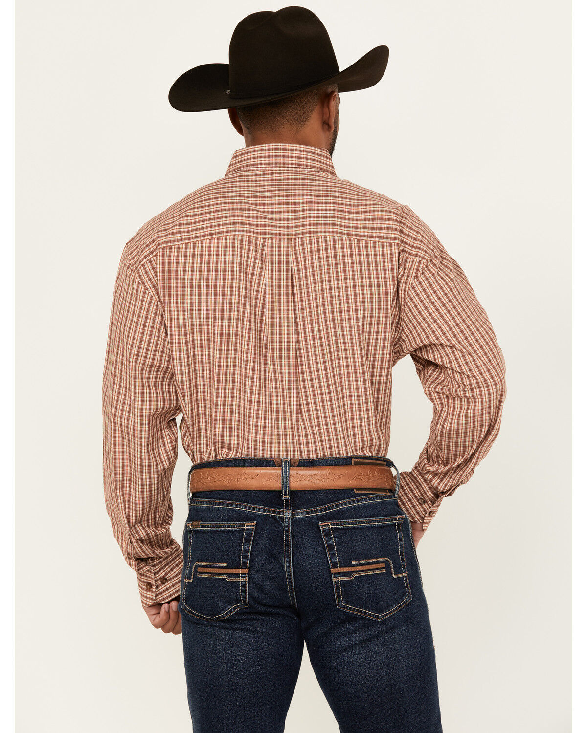 Image #4 - George Strait By Wrangler Men's Plaid Print Long Sleeve Button-Down Stretch Western Shirt, Brown, hi-res