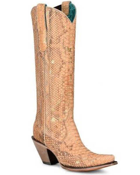 Corral Women's Full Exotic Python Tall Western Boots - Snip Toe, Natural, hi-res