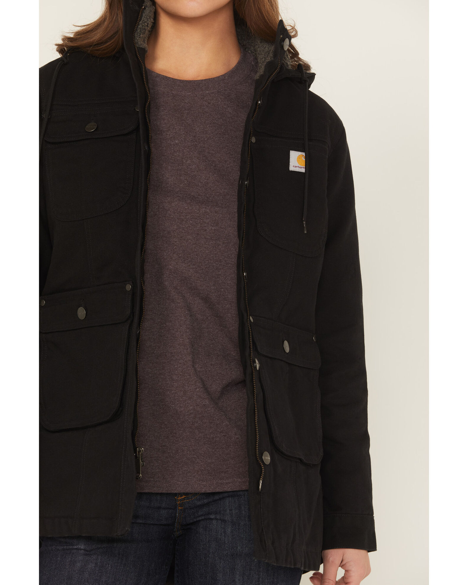 Image #3 - Carhartt Women's Loose Fit Weathered Duck Coat, Black, hi-res