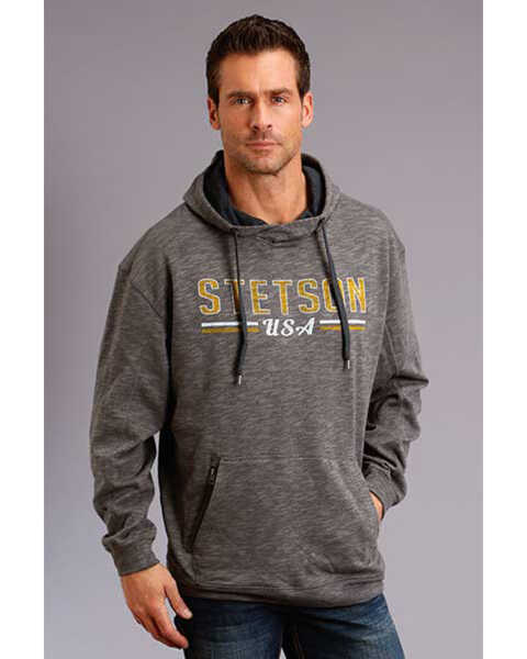 Image #1 - Stetson Men's USA Slub French Terry Hooded Sweatshirt , Grey, hi-res