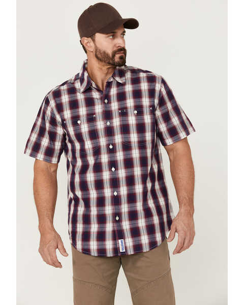 Image #1 - Resistol Men's Atlantis Ombre Plaid Print Short Sleeve Button Down Western Shirt , Navy, hi-res