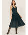 Image #1 - Shyanne Women's Drop Waist Lace Button Front Maxi Dress , Deep Teal, hi-res