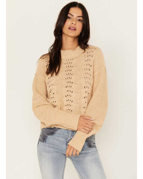 Free People Women's Sandcastle Bell Song Knit Sweater, Tan, hi-res