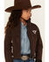 Image #2 - Cowgirl Hardware Girls Cow Print Softshell Jacket, Chocolate, hi-res