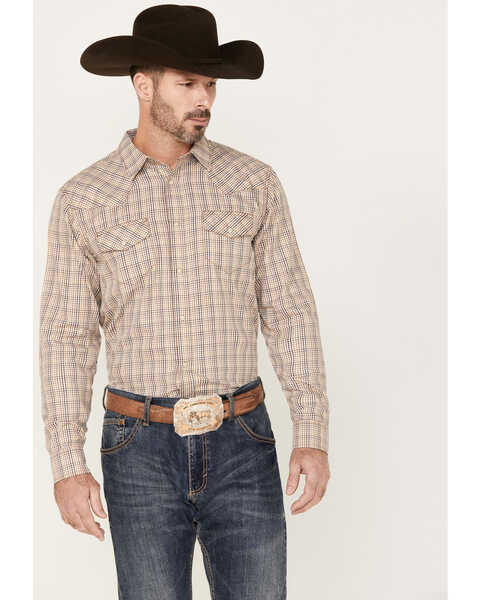 Image #1 - Gibson Men's Saddle Long Sleeve Pearl Snap Western Shirt, Cream, hi-res