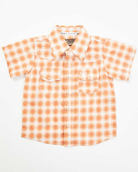 Image #1 - Cowboy Hardware Toddler Boys' Gradient Square Short Sleeve Snap Western Shirt , Orange, hi-res