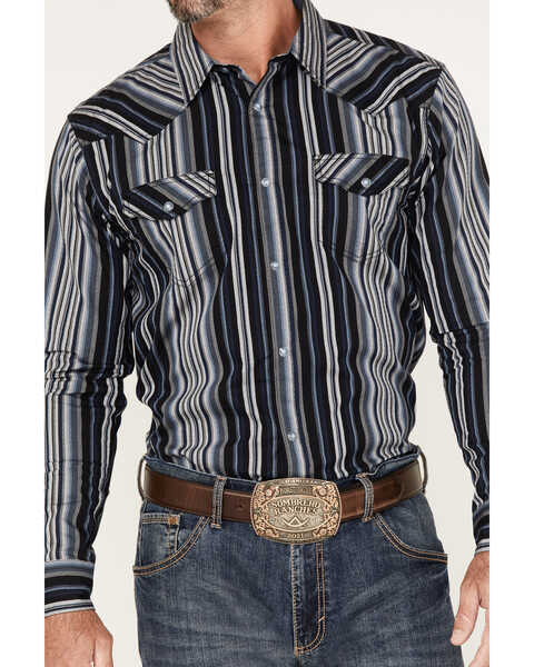 Image #3 - Cody James Men's Hull Vintage Stripe Long Sleeve Pearl Snap Western Shirt , Blue, hi-res