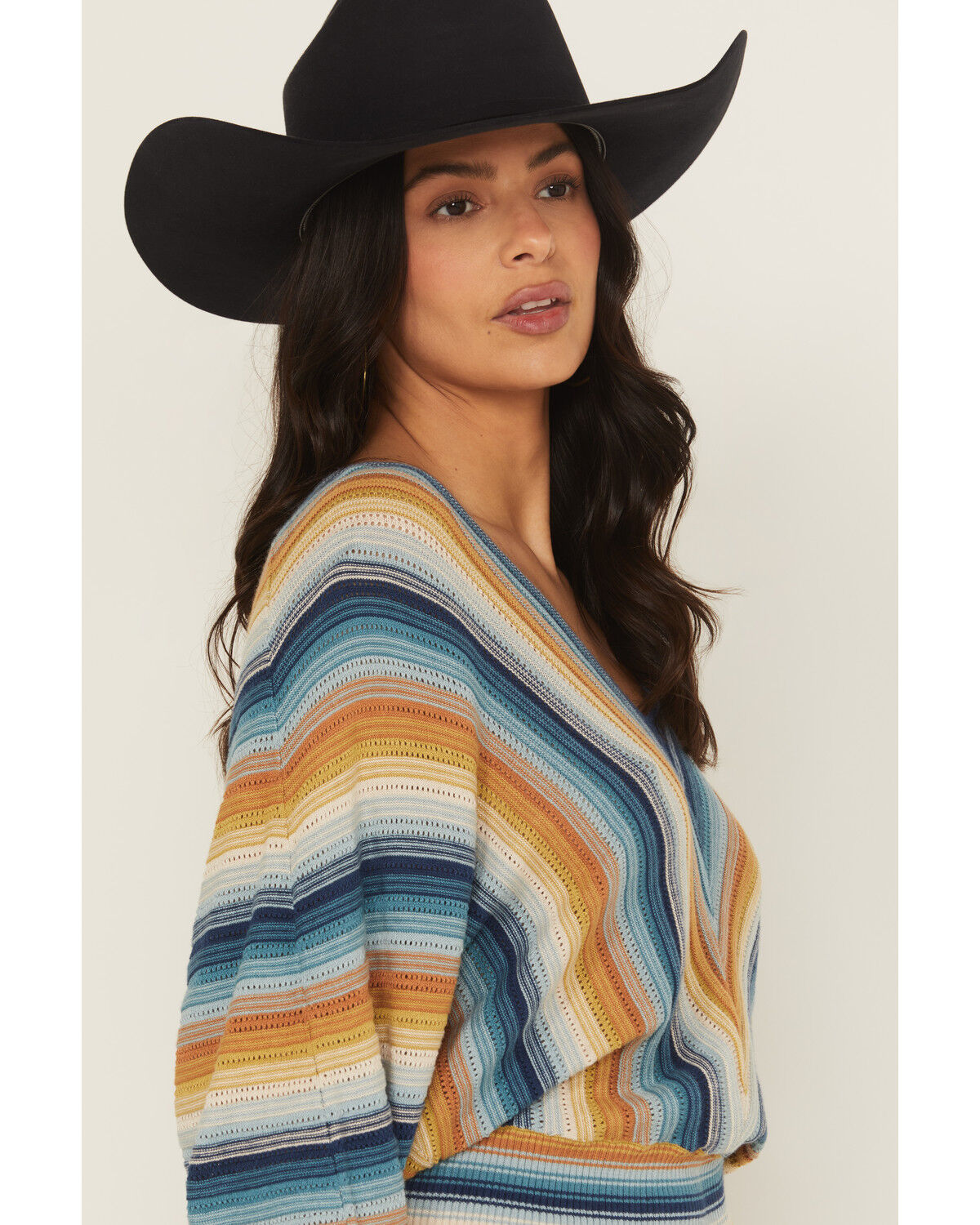 Image #2 - Shyanne Women's Striped Dolman Sleeve Sweater, Navy, hi-res