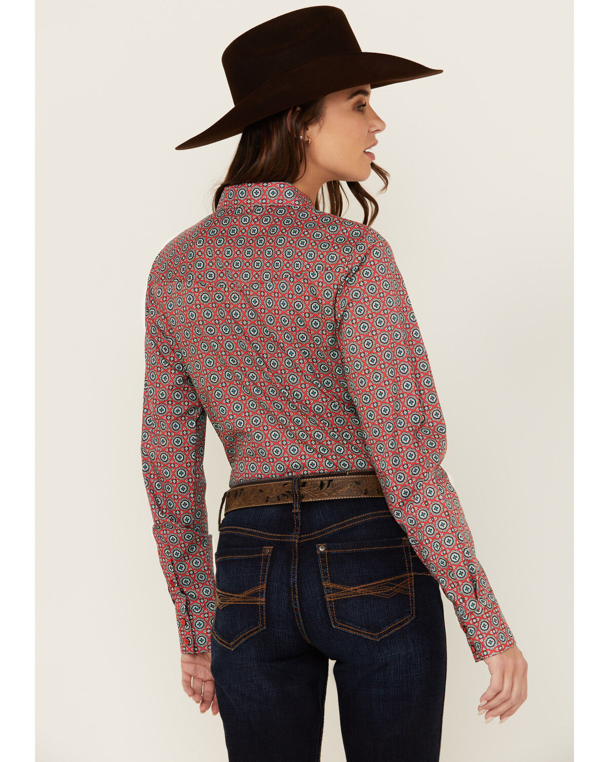 Image #4 - Cinch Women's Printed Long Sleeve Snap Western Shirt, Red, hi-res