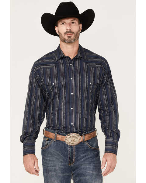 Roper Men's Striped Long Sleeve Snap Western Shirt, Black, hi-res