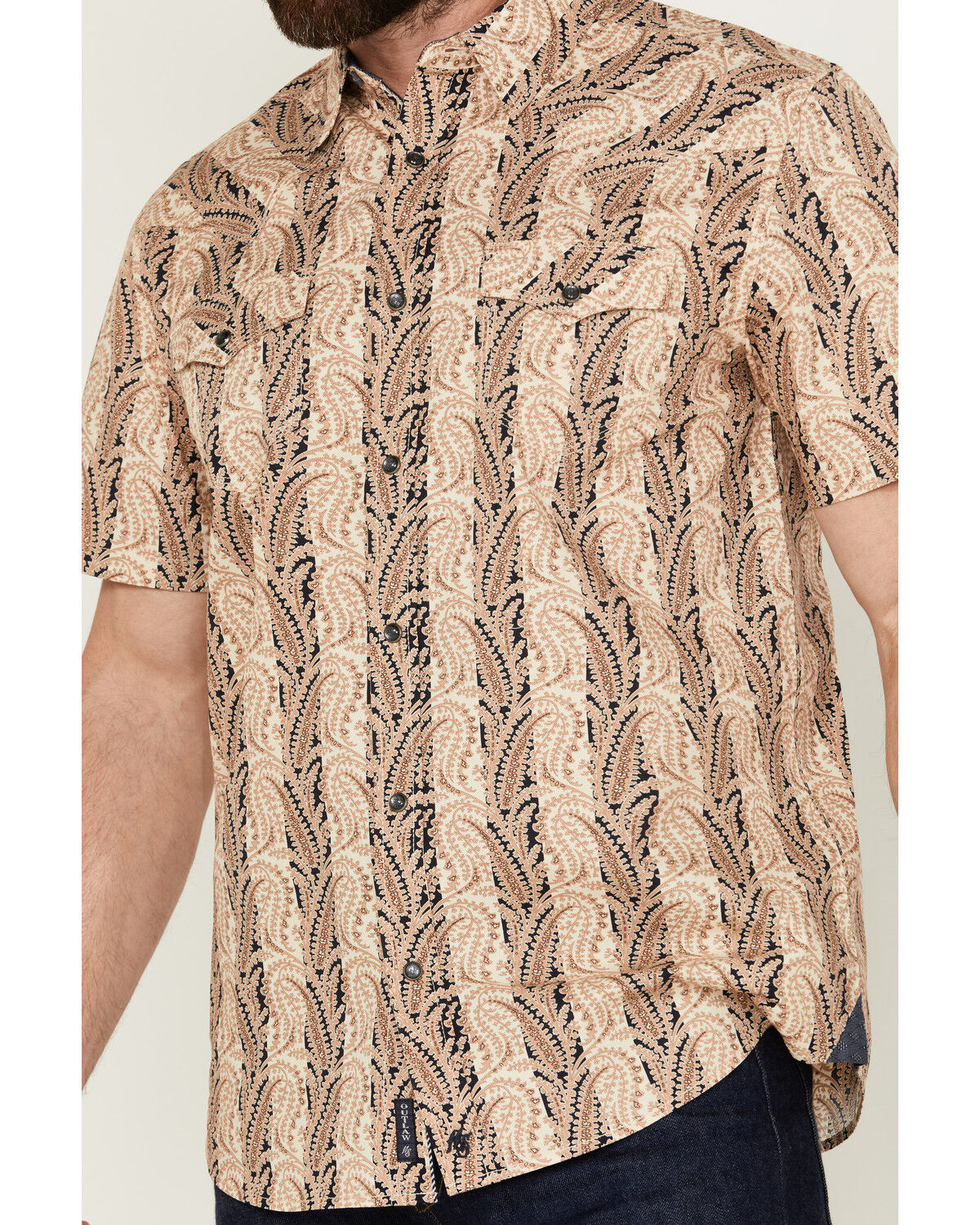 Image #3 - Moonshine Spirit Men's Victory Paisley Striped Short Sleeve Snap Western Shirt, Cream, hi-res