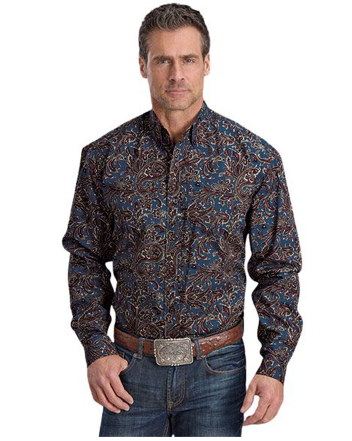 Image #1 - Stetson Men's Paisley Print Long Sleeve Button-Down Western Shirt, Blue, hi-res