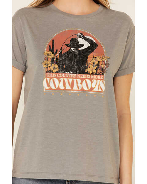 White Crow Women's This Country Needs More Cowboys Graphic Short Sleeve Tee , Charcoal, hi-res