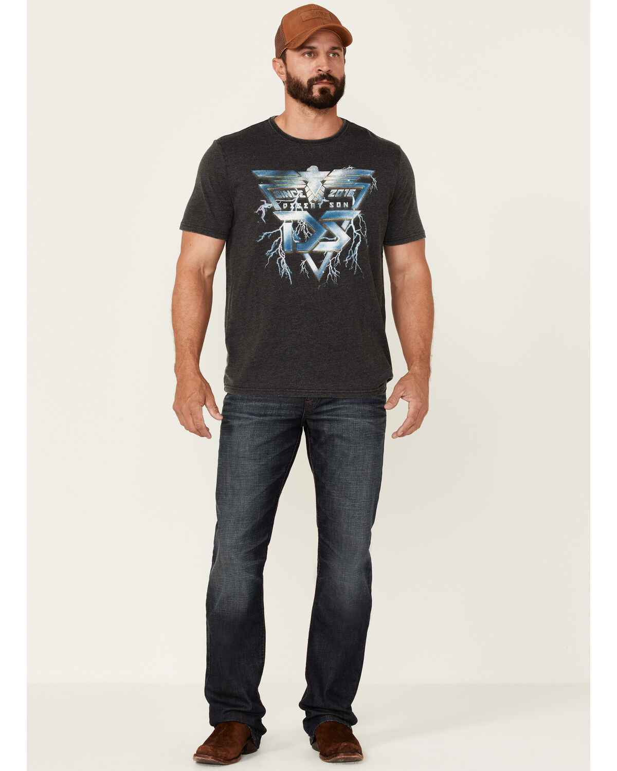 Image #2 - Flag & Anthem Men's Burnout Desert Son Lightning Graphic Short Sleeve T-Shirt, Charcoal, hi-res