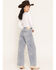 Image #4 - Cello Women's Light Wash High Rise Jacquard Rhinestone Embellished Wide Leg Stretch Denim Jeans, Light Wash, hi-res