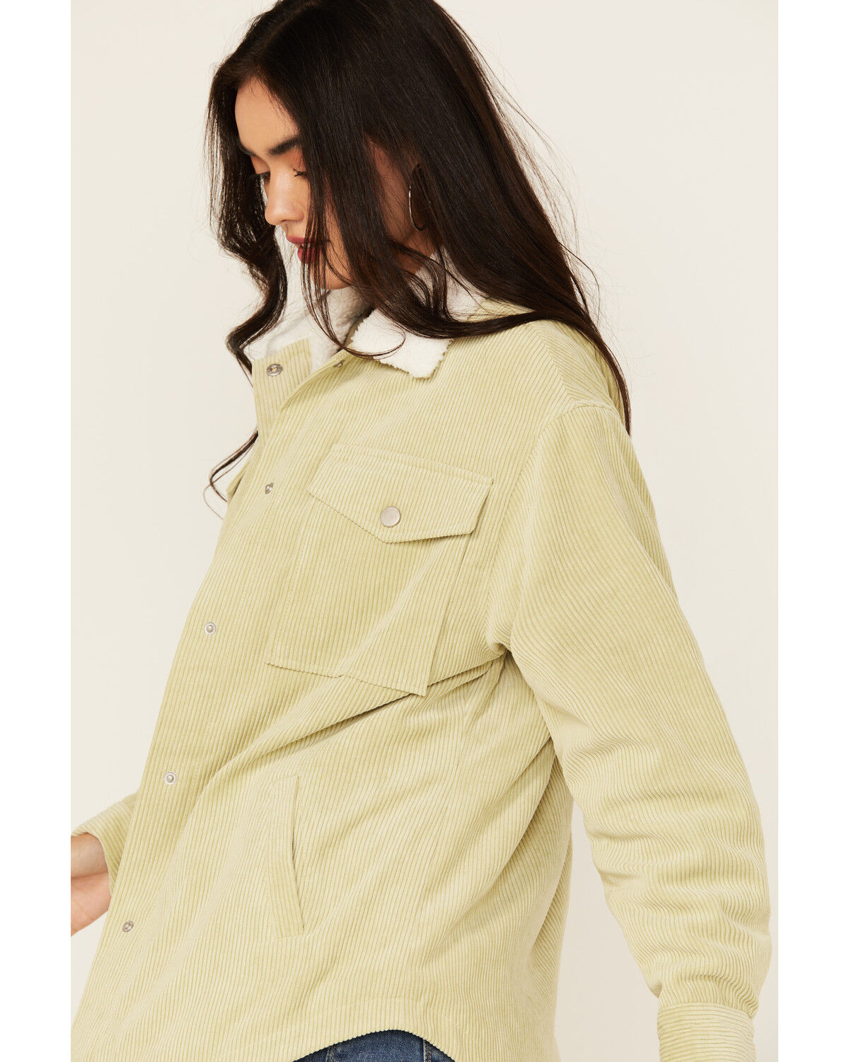 Image #2 - Ashley Women's Corduroy Sherpa Jacket, Green, hi-res