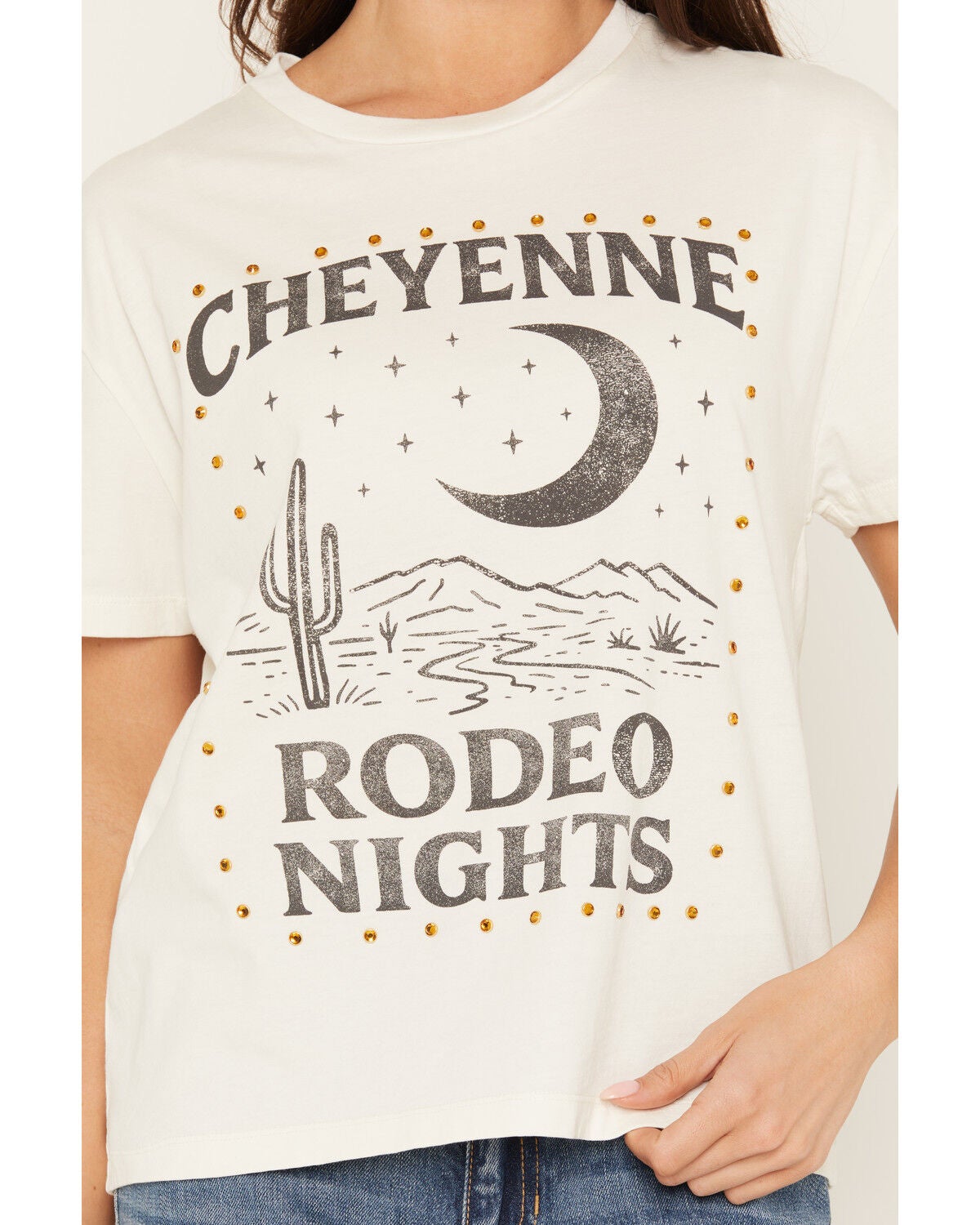 Image #3 - Blue Life Women's Cheyenne Rodeo Nights Short Sleeve Graphic T-Shirt, Bone, hi-res