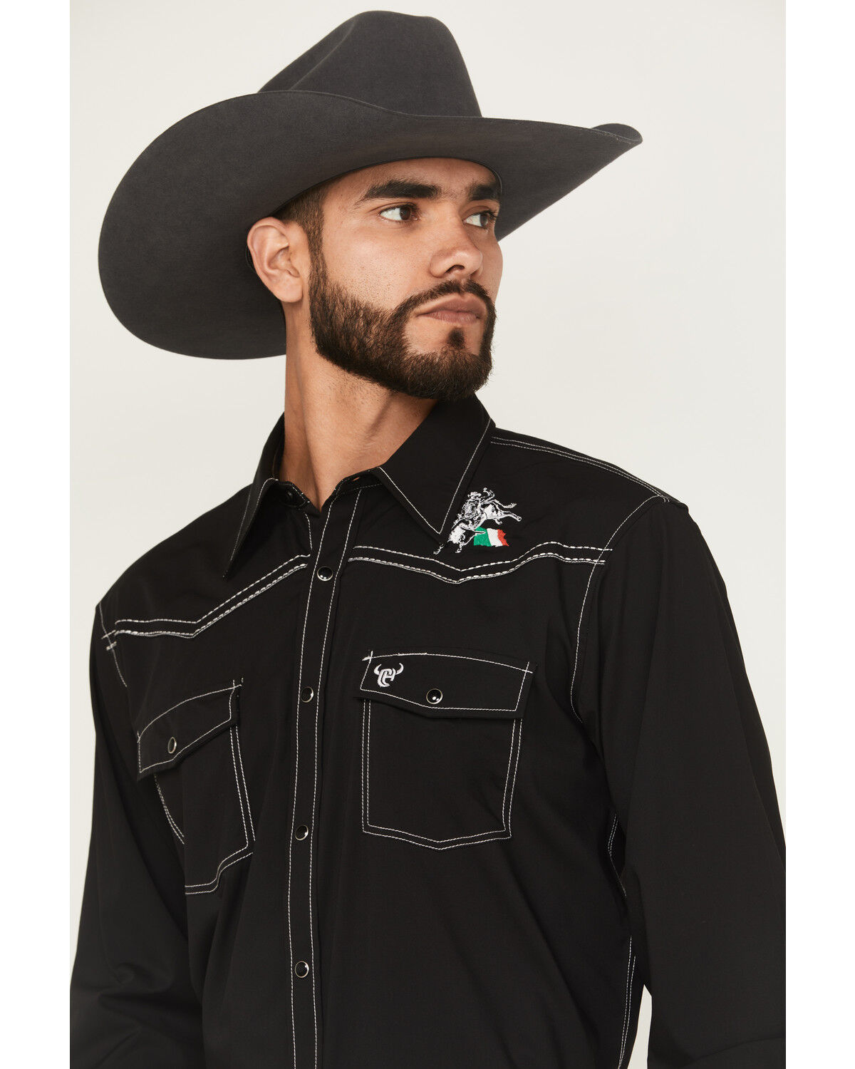 Image #2 - Cowboy Hardware Men's Boot Barn Exclusive Mexico Flag And Bull Long Sleeve Snap Stretch Western Shirt, Black, hi-res