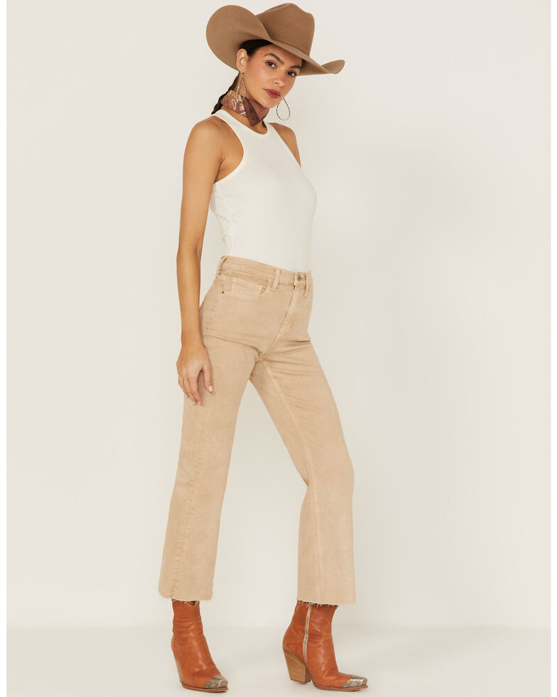 Sneak Peek Women's Natural High Rise Raw Hem Crop Jeans , Natural, hi-res
