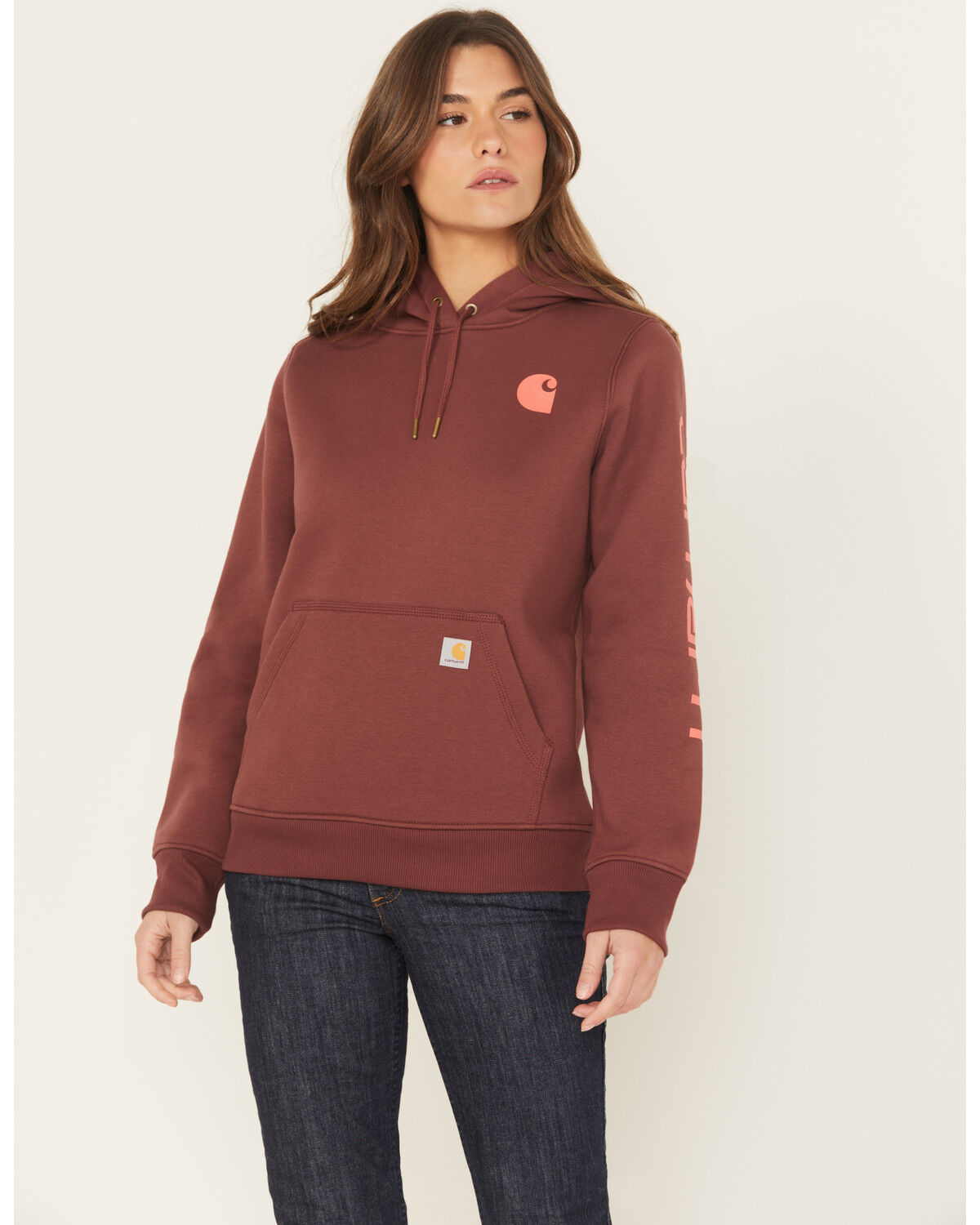 Image #1 - Carhartt Women's Relaxed Fit Midweight Graphic Hoodie, Wine, hi-res