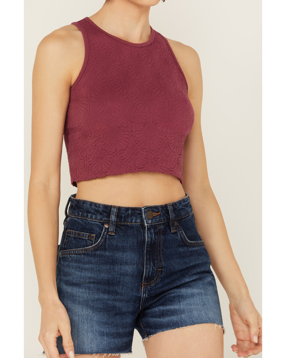 Image #3 - Fornia Women's Floral High Neck Cropped Top, Fuchsia, hi-res