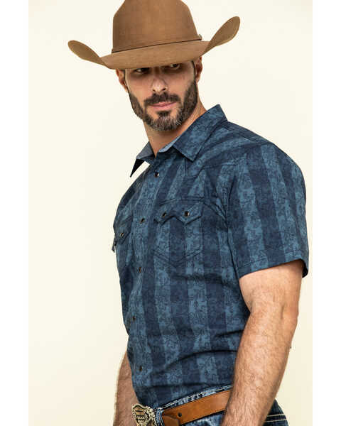 Image #3 - Cody James Men's Paisley Check Plaid Short Sleeve Western Shirt , Blue, hi-res