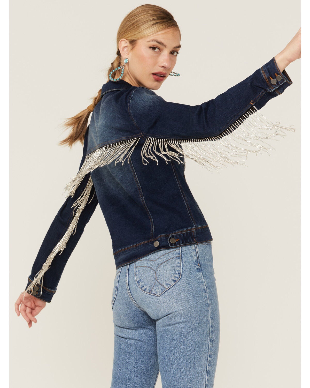 Rhinestone Fringe Denim Jacket 