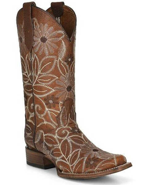 Corral Women's Floral Embroidered Western Boots - Square Toe, Brown, hi-res