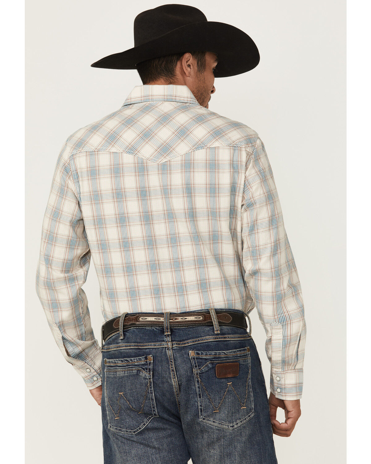 Image #4 - Wrangler Retro Men's Plaid Print Long Sleeve Snap Western Shirt, Cream, hi-res