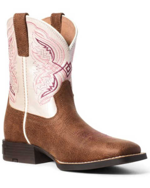 Ariat Girls' Double Kicker Western Boots - Broad Square Toe, Tan, hi-res