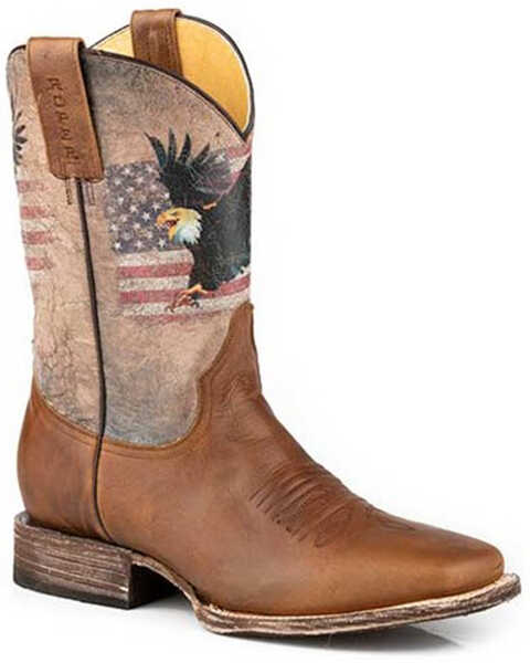 Roper Men's American Eagle Western Boots - Square Toe, Brown, hi-res