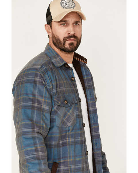 Image #2 - Sculy Men's Plaid Print Corduroy Sherpa Lined Button Jacket, Navy, hi-res