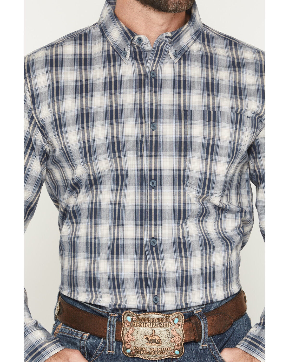 Image #3 - Cody James Men's Tennessee Trail Plaid Print Long Sleeve Button-Down Stretch Western Shirt - Big, Blue, hi-res