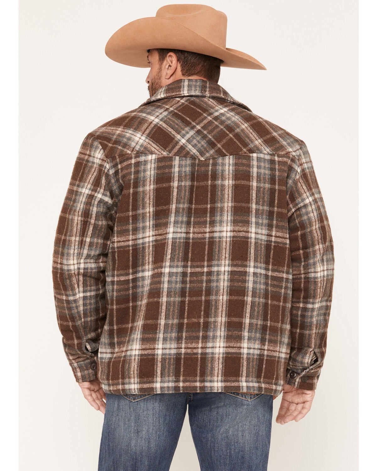 Image #4 - Cripple Creek Men's Plaid Print Sherpa Lined Zip Sherpa Jacket, Brown, hi-res