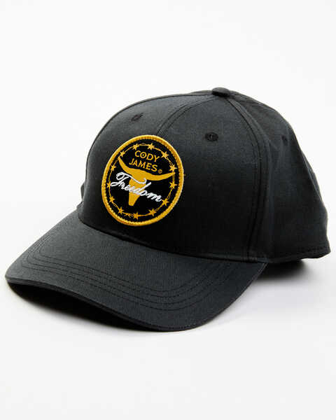 Cody James Men's Steerhorn Freedom Circle Patch Ball Cap, Black, hi-res