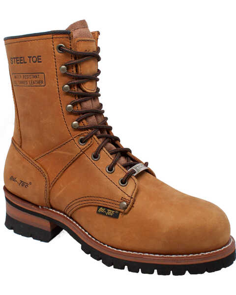 Ad Tec Men's 9" Leather Logger Boots - Steel Toe, Brown, hi-res