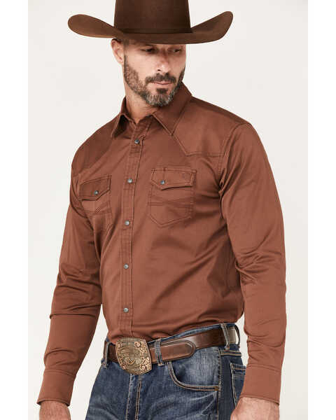 Image #2 - Blue Ranchwear Men's Long Sleeve Button-Down Western Shirt, Wine, hi-res