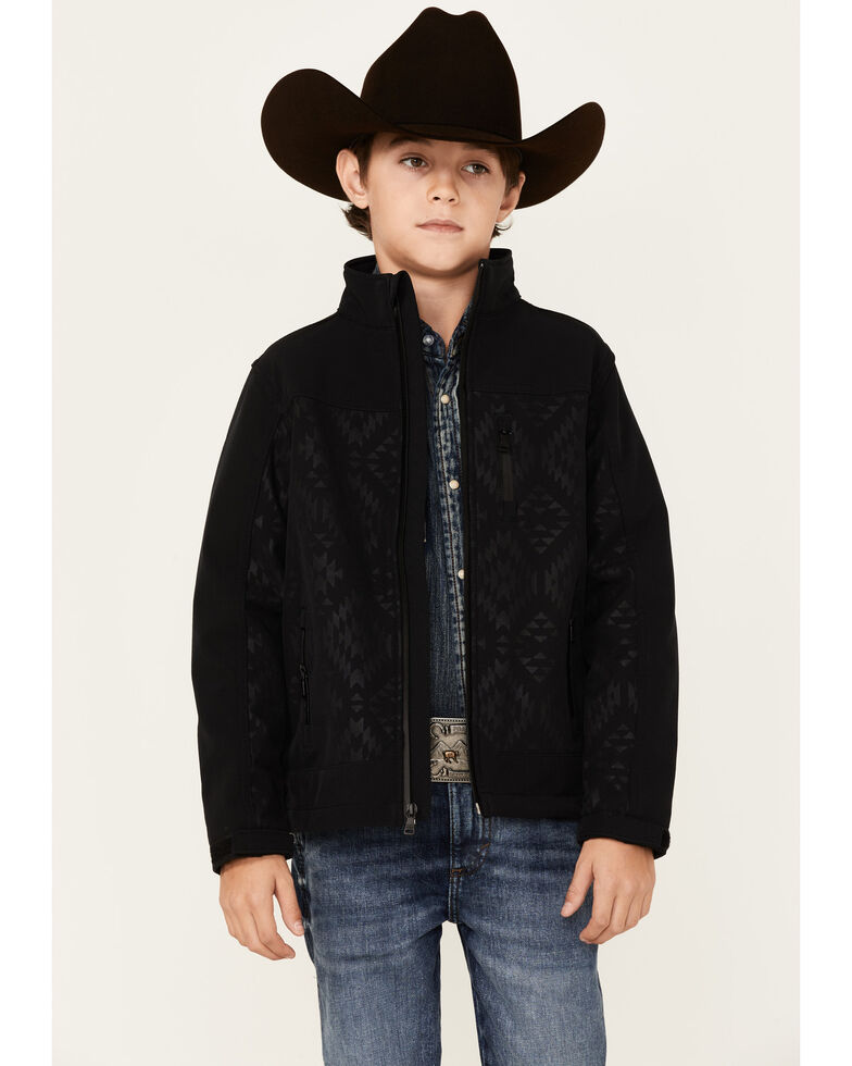 Cody James Boys' Southwestern Embossed Softshell Jacket, Black, hi-res
