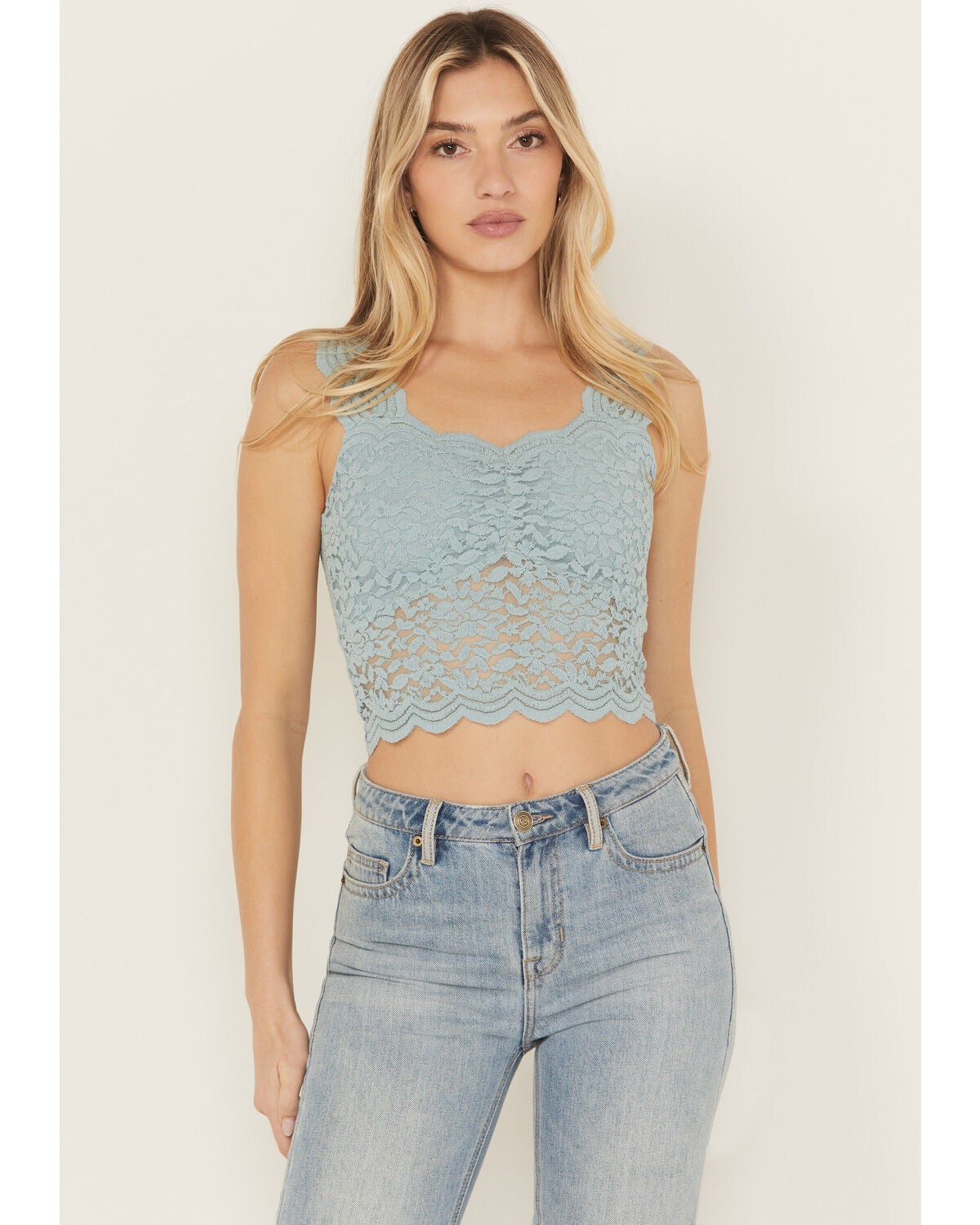Shyanne Women's Fitted Stretch Lace Cami, Aqua, hi-res