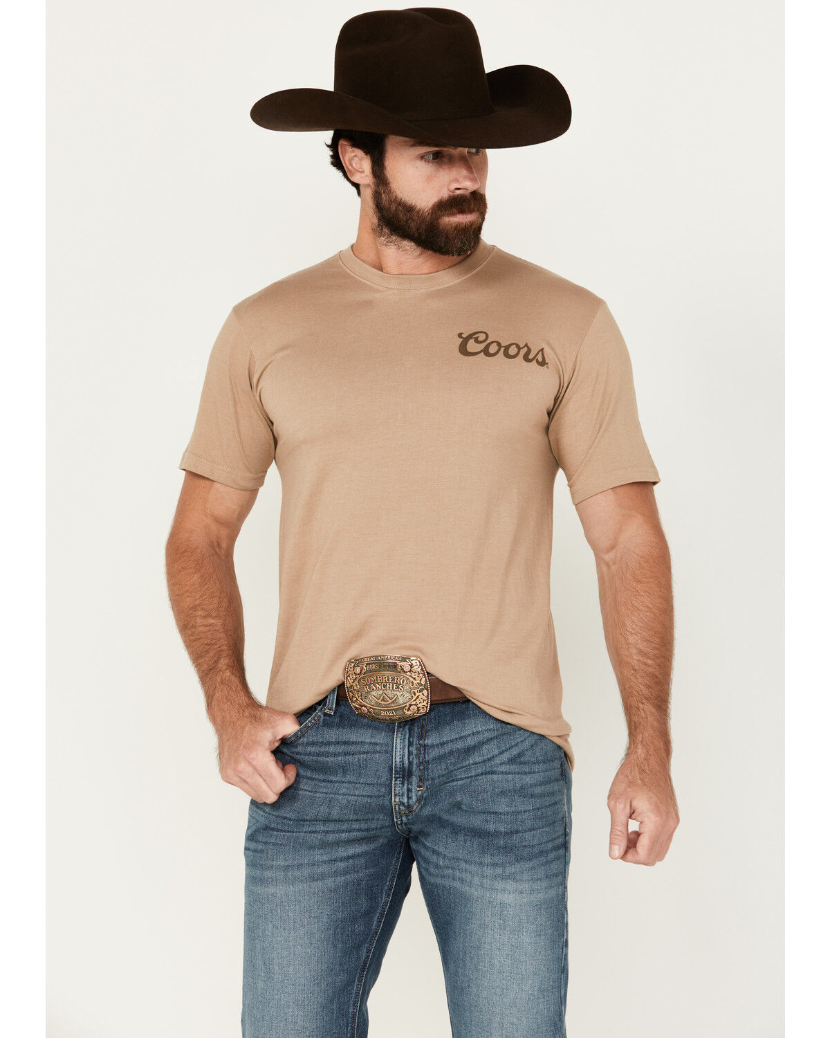 Image #2 - Coors Men's Banquet Bull Rider Short Sleeve Graphic T-Shirt, Sand, hi-res